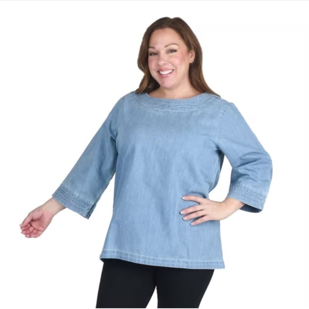 Martha Stewart tandie trapunto 3/4 sleeve tunic Casual Denim Blue Women's Top XL